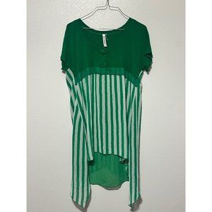Mariaretto Tunic Green with White Stripe Empire Waist Asymmetric S/S Womans Size